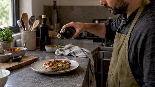 Hilo de aceite de oliva virgen extra sobre una tostada