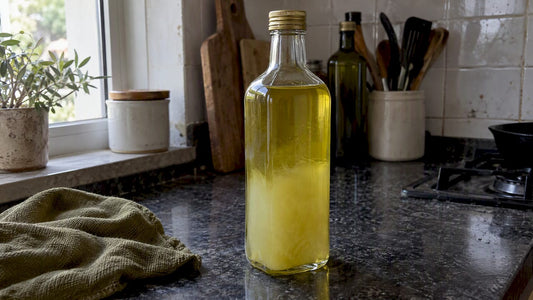 Aceite de oliva sin filtrar en una botella