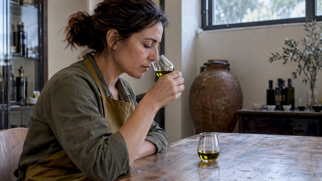 Una catadora compara dos aceites de oliva
